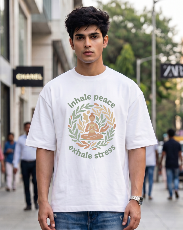 Inhale Peace Exhale Stress Graphic Oversized Classic T-Shirt