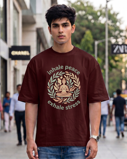 Inhale Peace Exhale Stress Print Oversized Classic T-Shirt