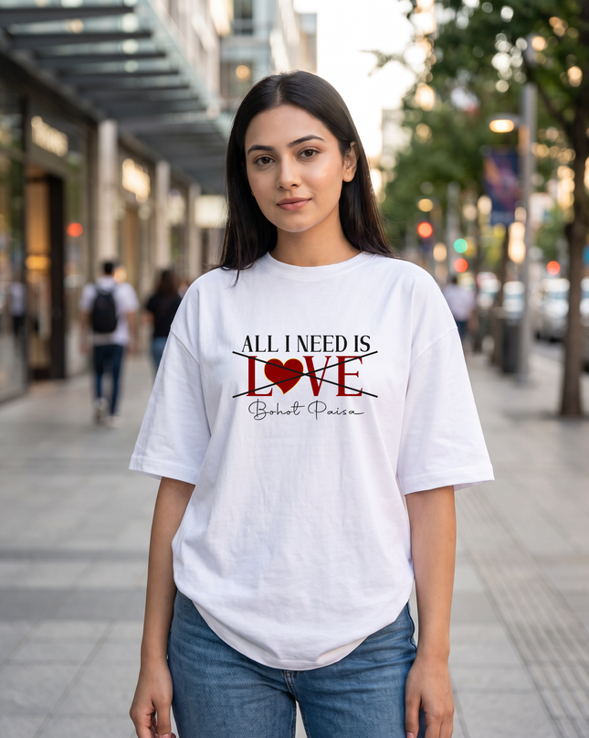 All I Need Is Bohot Paisa Print Women's Oversized Classic T-Shirt