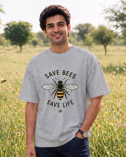Save Bees Save Life Graphic Oversized Classic T-Shirt