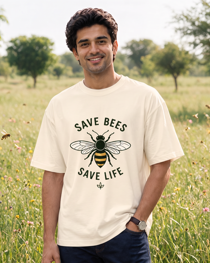 Save Bees Save Life Graphic Oversized Classic T-Shirt