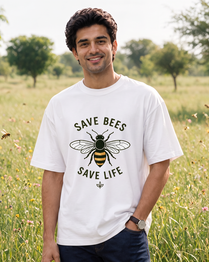 Save Bees Save Life Graphic Oversized Classic T-Shirt
