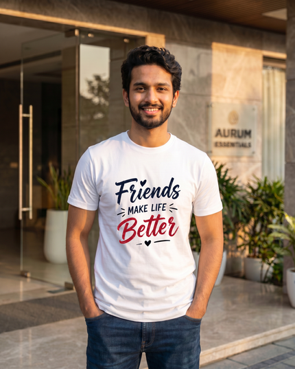 Friends Make Life Better Graphic Regular Fit Classic Crew T-Shirt