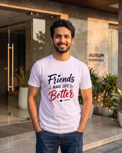 Friends Make Life Better Graphic Regular Fit Classic Crew T-Shirt