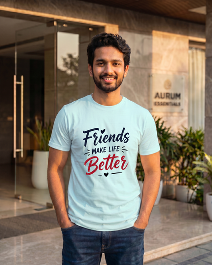 Friends Make Life Better Graphic Regular Fit Classic Crew T-Shirt