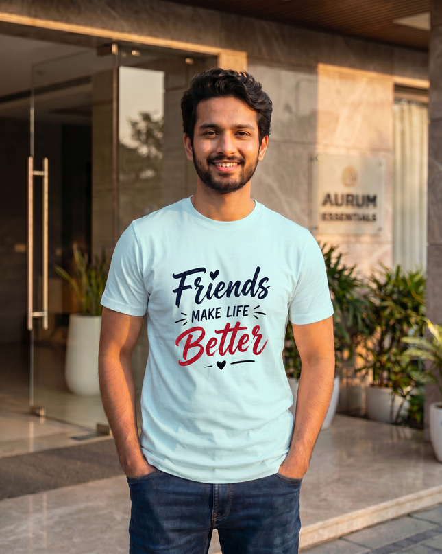 Friends Make Life Better Graphic Regular Fit Classic Crew T-Shirt