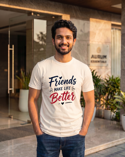 Friends Make Life Better Graphic Regular Fit Classic Crew T-Shirt