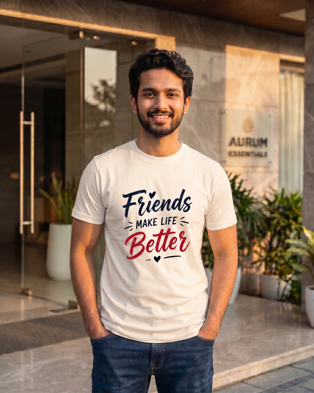 Friends Make Life Better Graphic Regular Fit Classic Crew T-Shirt