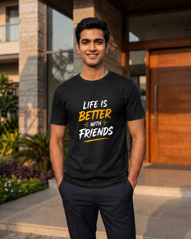 Life Is Better With Friends Graphic Classic Crew T-Shirt