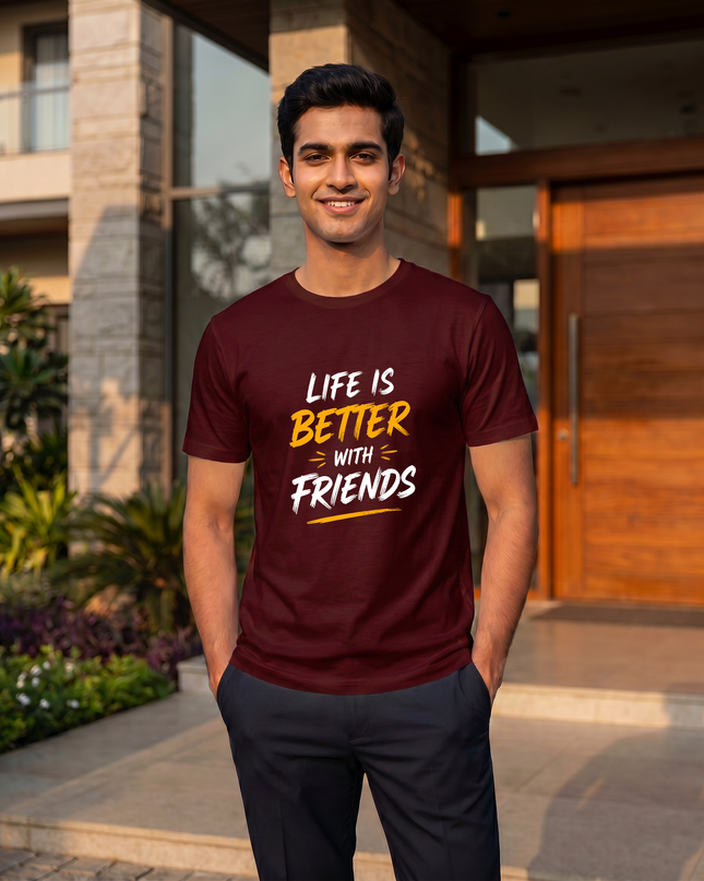 Life Is Better With Friends Graphic Classic Crew T-Shirt