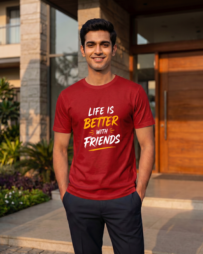 Life Is Better With Friends Graphic Classic Crew T-Shirt