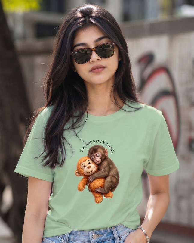You Are Never Alone Cute Monkey Graphic Unisex Classic Crew T-Shirt