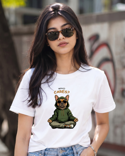 Who Cares Bulldog Cool Streetwear Unisex Classic Crew T-Shirt