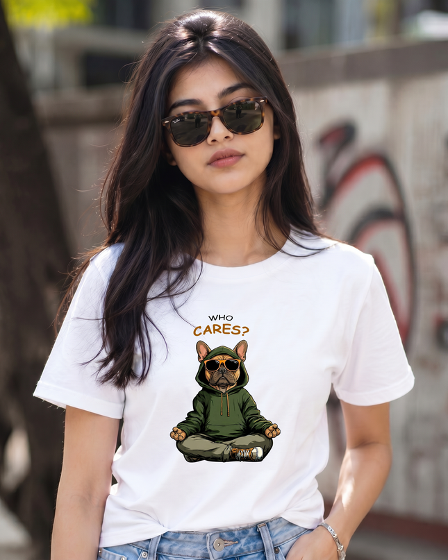 Who Cares Bulldog Cool Streetwear Unisex Classic Crew T-Shirt