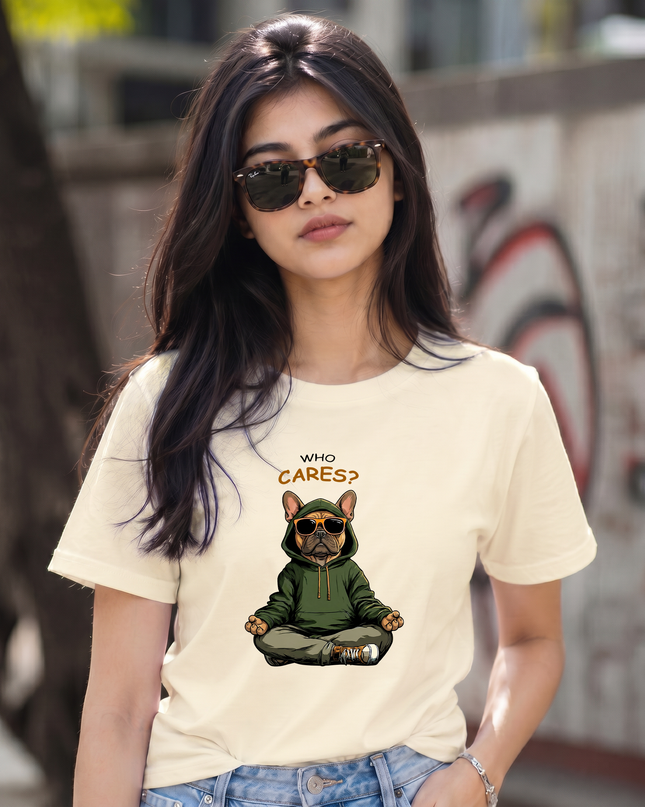 Who Cares Bulldog Cool Streetwear Unisex Classic Crew T-Shirt