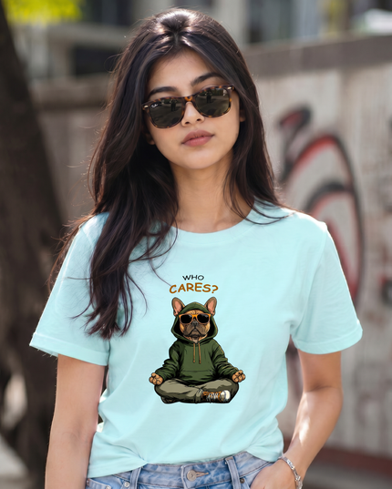 Who Cares Bulldog Cool Streetwear Unisex Classic Crew T-Shirt