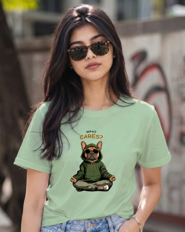 Who Cares Bulldog Cool Streetwear Unisex Classic Crew T-Shirt