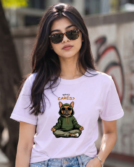Who Cares Bulldog Cool Streetwear Unisex Classic Crew T-Shirt