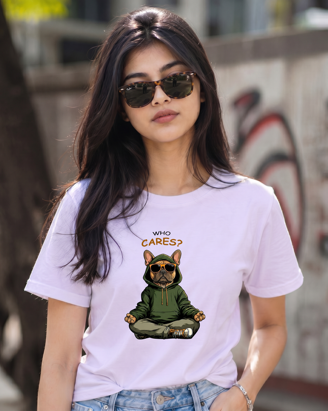 Who Cares Bulldog Cool Streetwear Unisex Classic Crew T-Shirt
