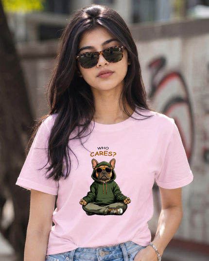 Who Cares Bulldog Cool Streetwear Unisex Classic Crew T-Shirt