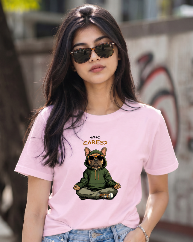 Who Cares Bulldog Cool Streetwear Unisex Classic Crew T-Shirt