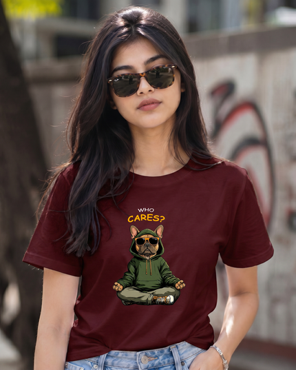 Who Cares Chill Bulldog Graphic Unisex Classic Crew T-Shirt