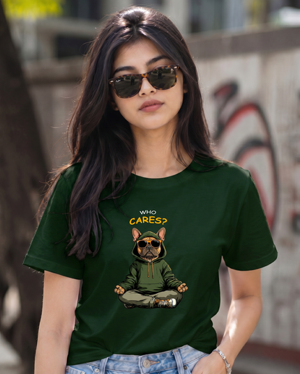 Who Cares Chill Bulldog Graphic Unisex Classic Crew T-Shirt
