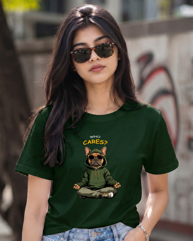 Who Cares Chill Bulldog Graphic Unisex Classic Crew T-Shirt