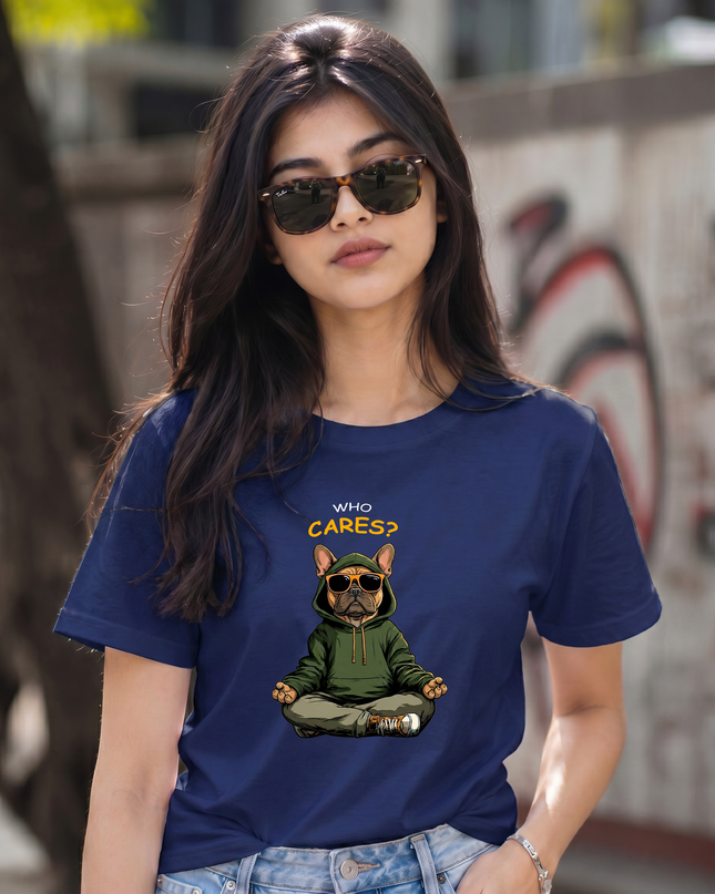 Who Cares Chill Bulldog Graphic Unisex Classic Crew T-Shirt