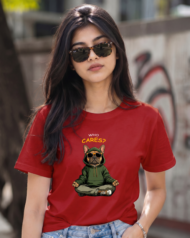 Who Cares Chill Bulldog Graphic Unisex Classic Crew T-Shirt
