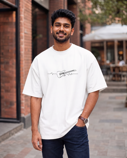 Guitar Heartbeat Stylish Men's Oversized Classic T-Shirt