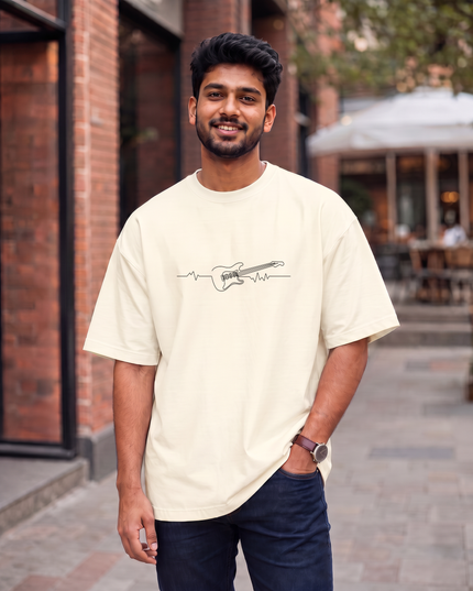 Guitar Heartbeat Stylish Men's Oversized Classic T-Shirt