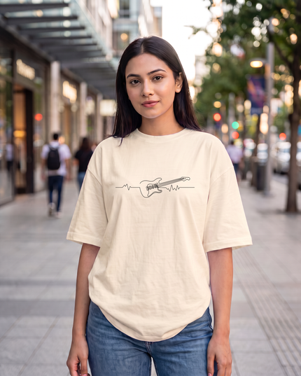 Guitar Heartbeat Stylish Women's Oversized Classic T-Shirt