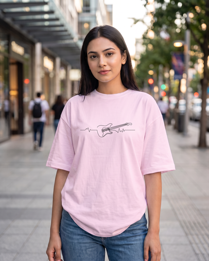Guitar Heartbeat Stylish Women's Oversized Classic T-Shirt