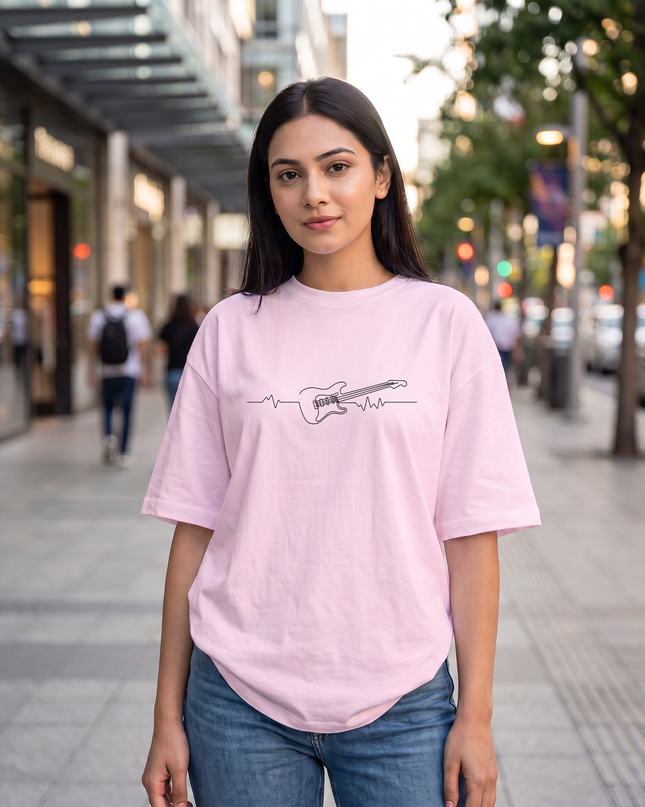 Guitar Heartbeat Stylish Women's Oversized Classic T-Shirt