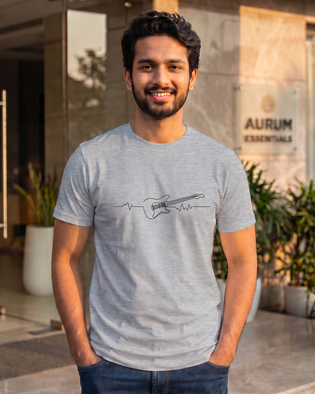 Guitar Heartbeat Stylish Men's Classic Crew T-Shirt