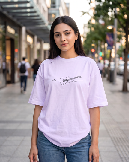 Guitar Heartbeat Stylish Women's Oversized Classic T-Shirt