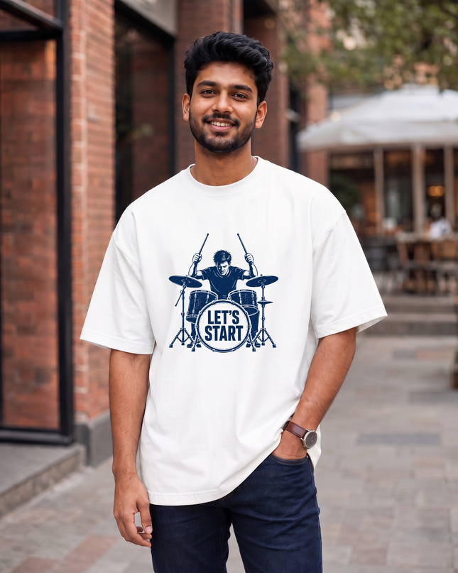 Let's Start Drummer Men's Oversized Classic T-Shirt