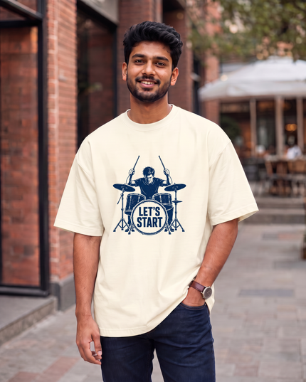 Let's Start Drummer Men's Oversized Classic T-Shirt