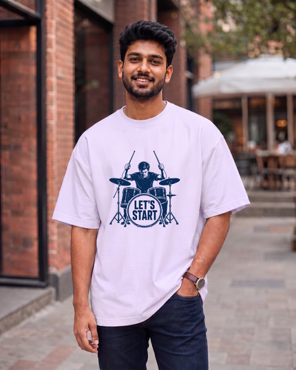 Let's Start Drummer Men's Oversized Classic T-Shirt