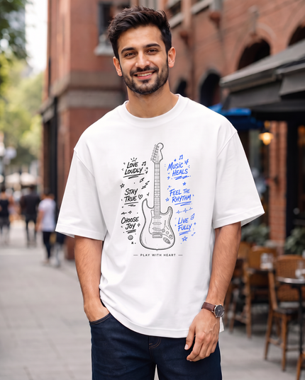 Music Heals Guitar Men's Oversized Classic T-Shirt