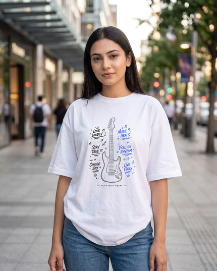 Music Heals Guitar Women's Oversized Classic T-Shirt