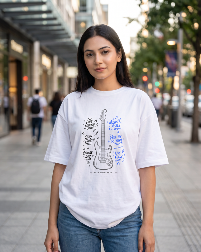 Music Heals Guitar Women's Oversized Classic T-Shirt