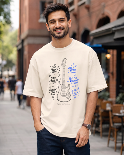 Music Heals Guitar Men's Oversized Classic T-Shirt