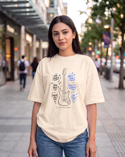 Music Heals Guitar Women's Oversized Classic T-Shirt
