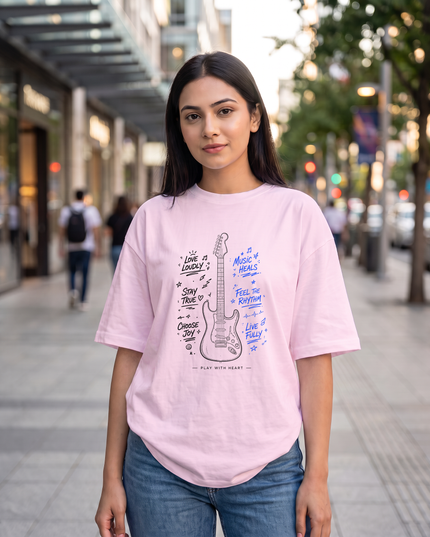 Music Heals Guitar Women's Oversized Classic T-Shirt