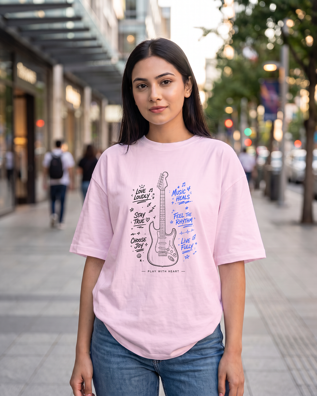 Music Heals Guitar Women's Oversized Classic T-Shirt