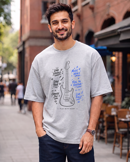 Music Heals Guitar Men's Oversized Classic T-Shirt