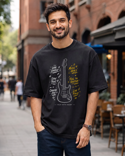 Music Heals Guitar Stylish Men's Oversized Classic T-Shirt