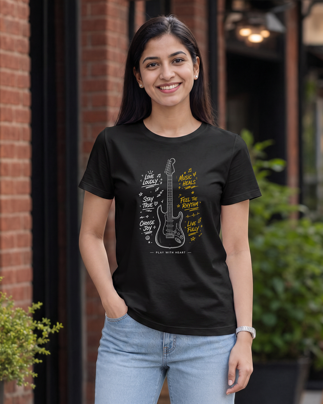 Music Heals Guitar Stylish Women's Classic Crew T-Shirt